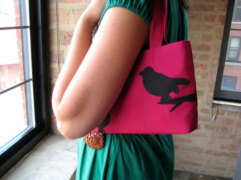 Merriment :: Baby bird silhouette appliqué handbag by Kathy Beymer