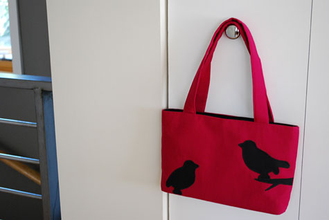 Merriment :: Baby bird silhouette appliqué handbag by Kathy Beymer