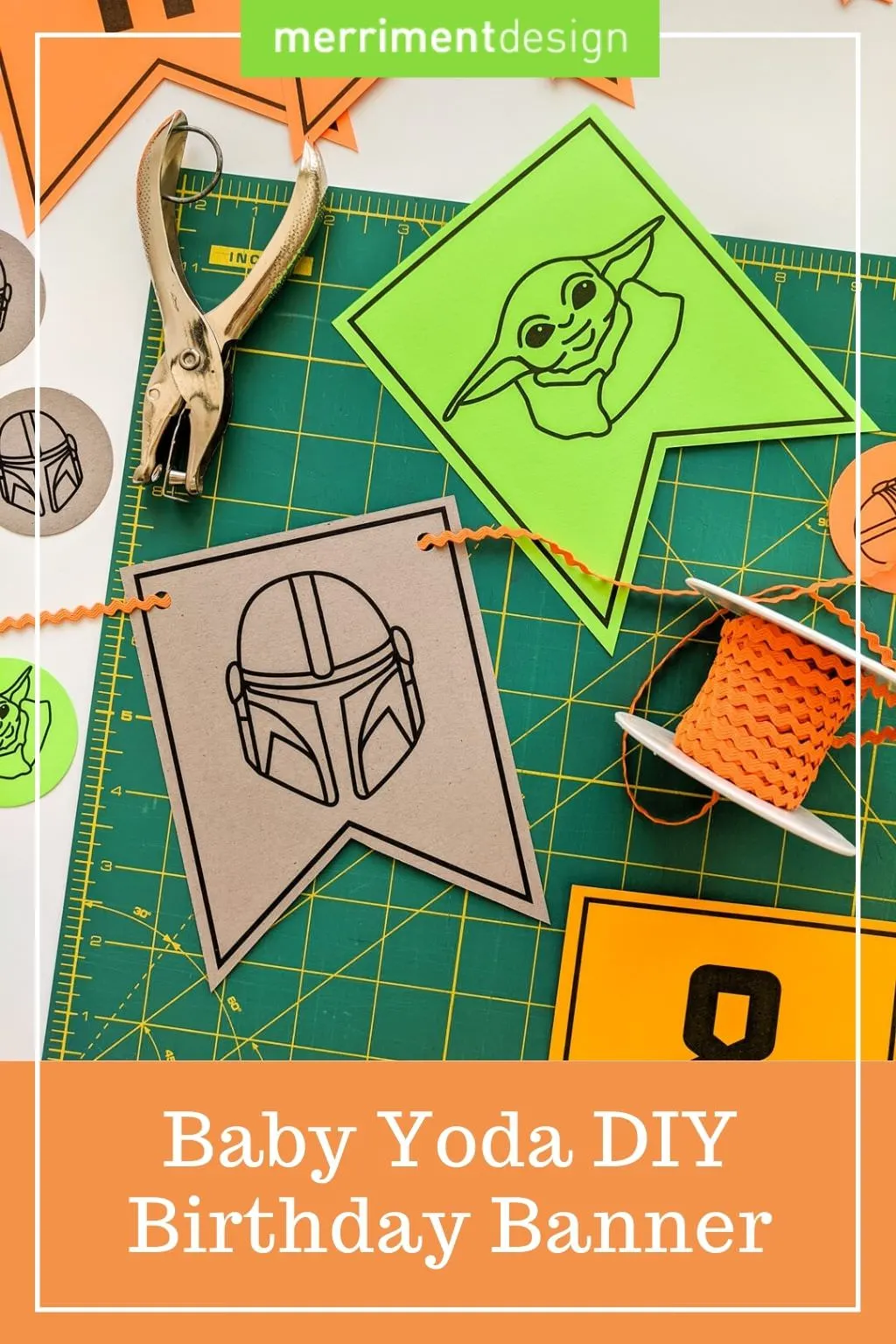 DIY Baby Yoda happy birthday banner for a Mandalorian birthday party