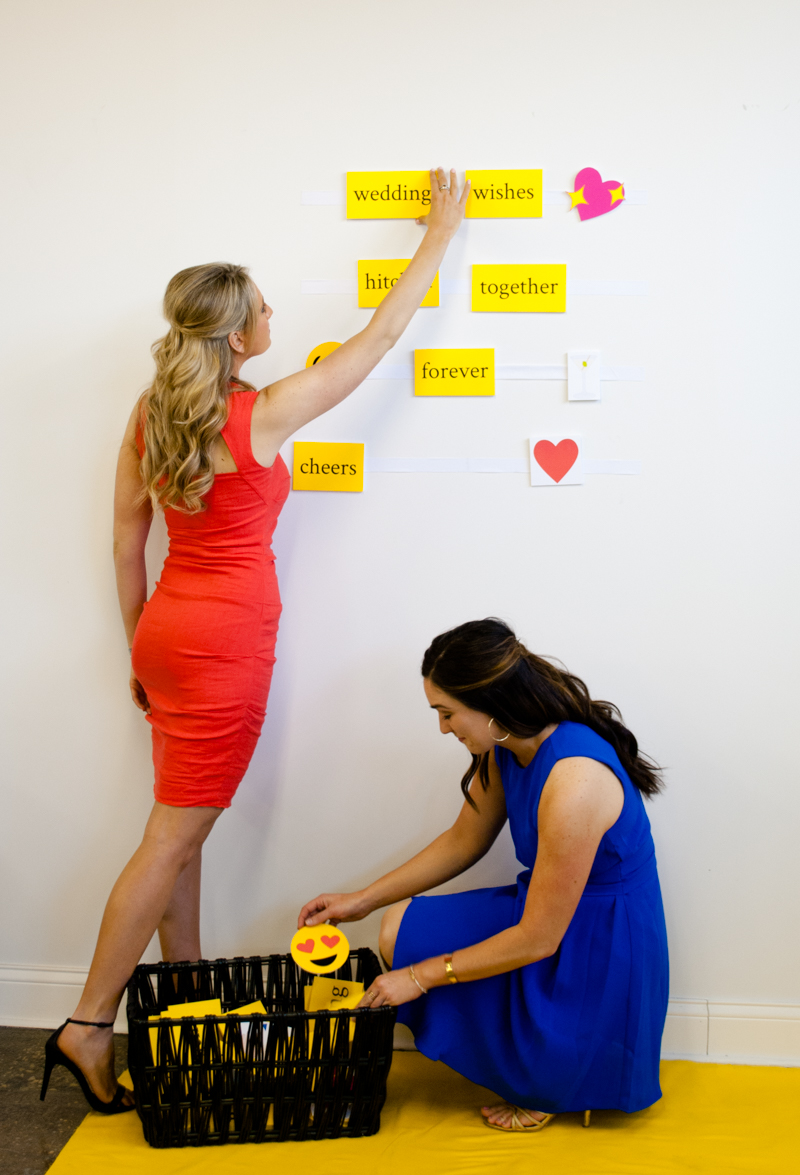 Best Wedding Wishes DIY Photo Booth Backdrop. Give wedding guests word tiles and emojis to spell their best wishes. Removes cleanly and easily from walls - no damage! What an easy and clever DIY photobooth and guest book idea!
