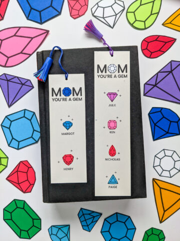 DIY birthstone gems bookmarks gift idea for Mom with paper tassels