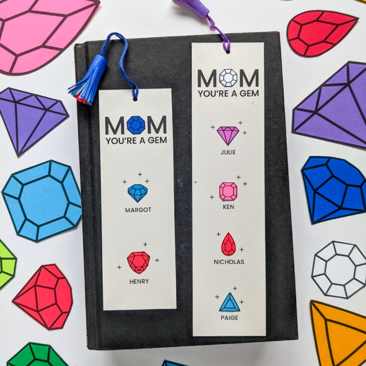 DIY birthstone gems bookmarks gift idea for Mom with paper tassels