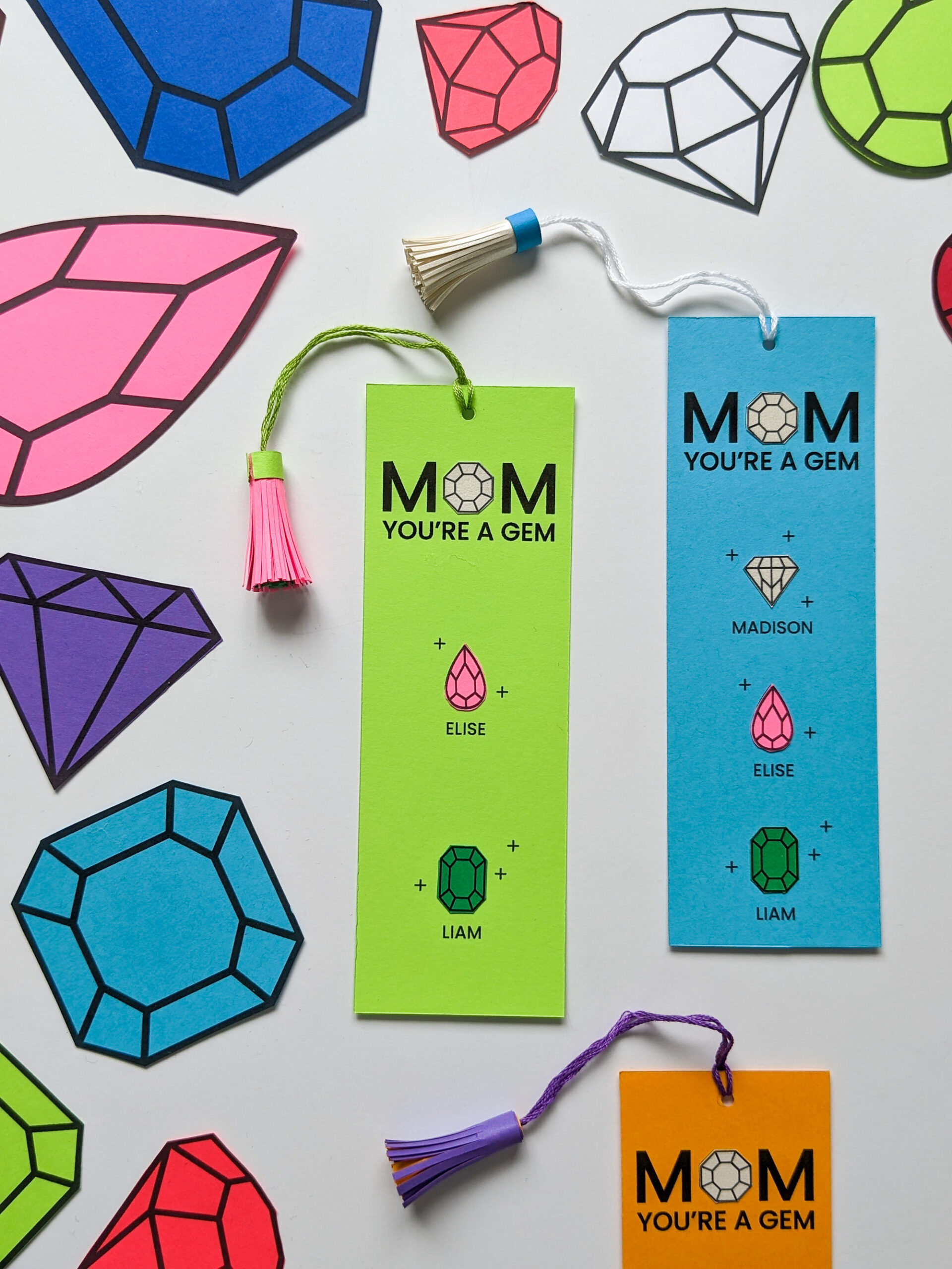 Free printable birthstone bookmark printable template for Mom with easy DIY paper tassel