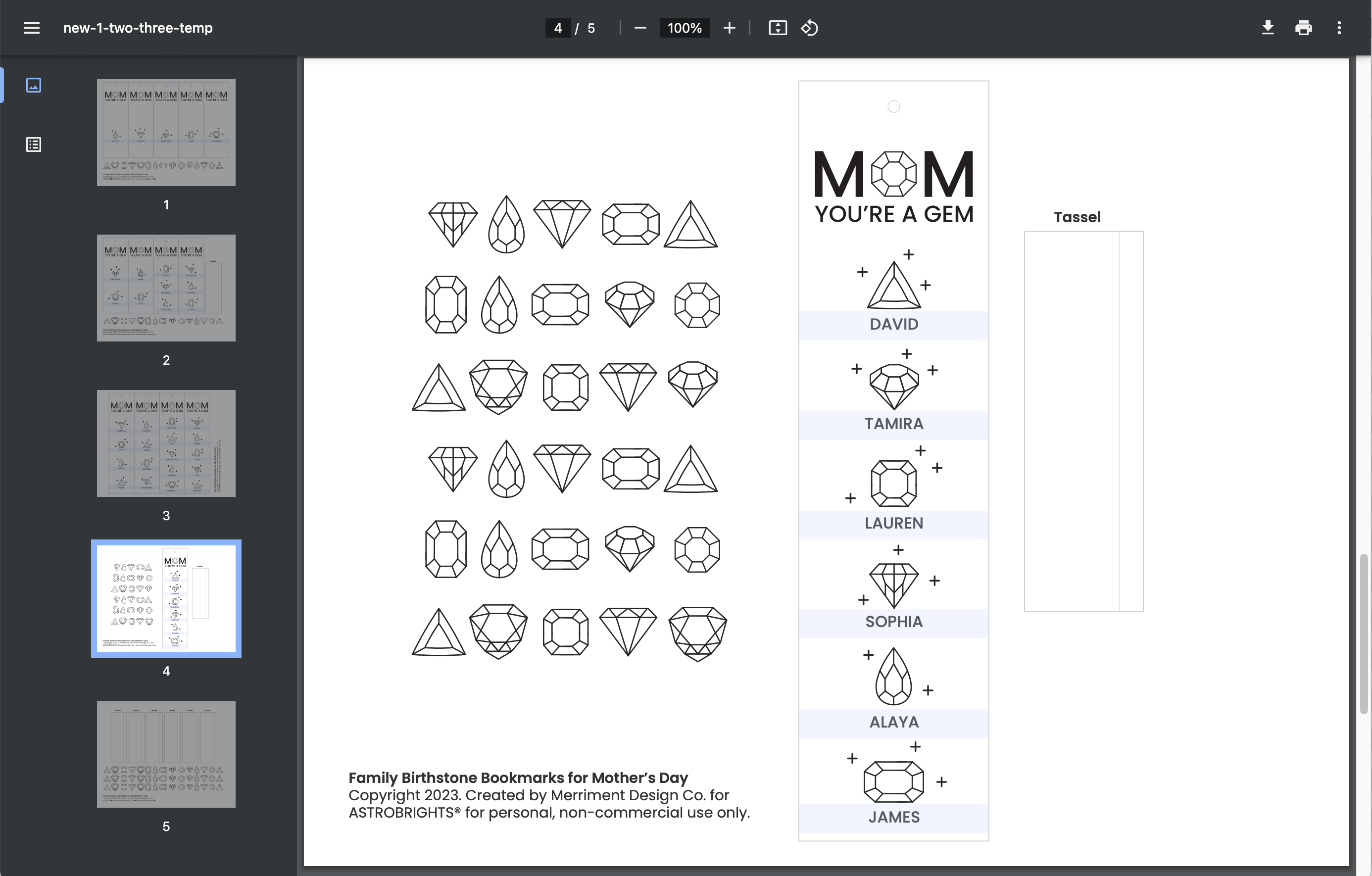 Printable bookmark template to download and personalize for Mom