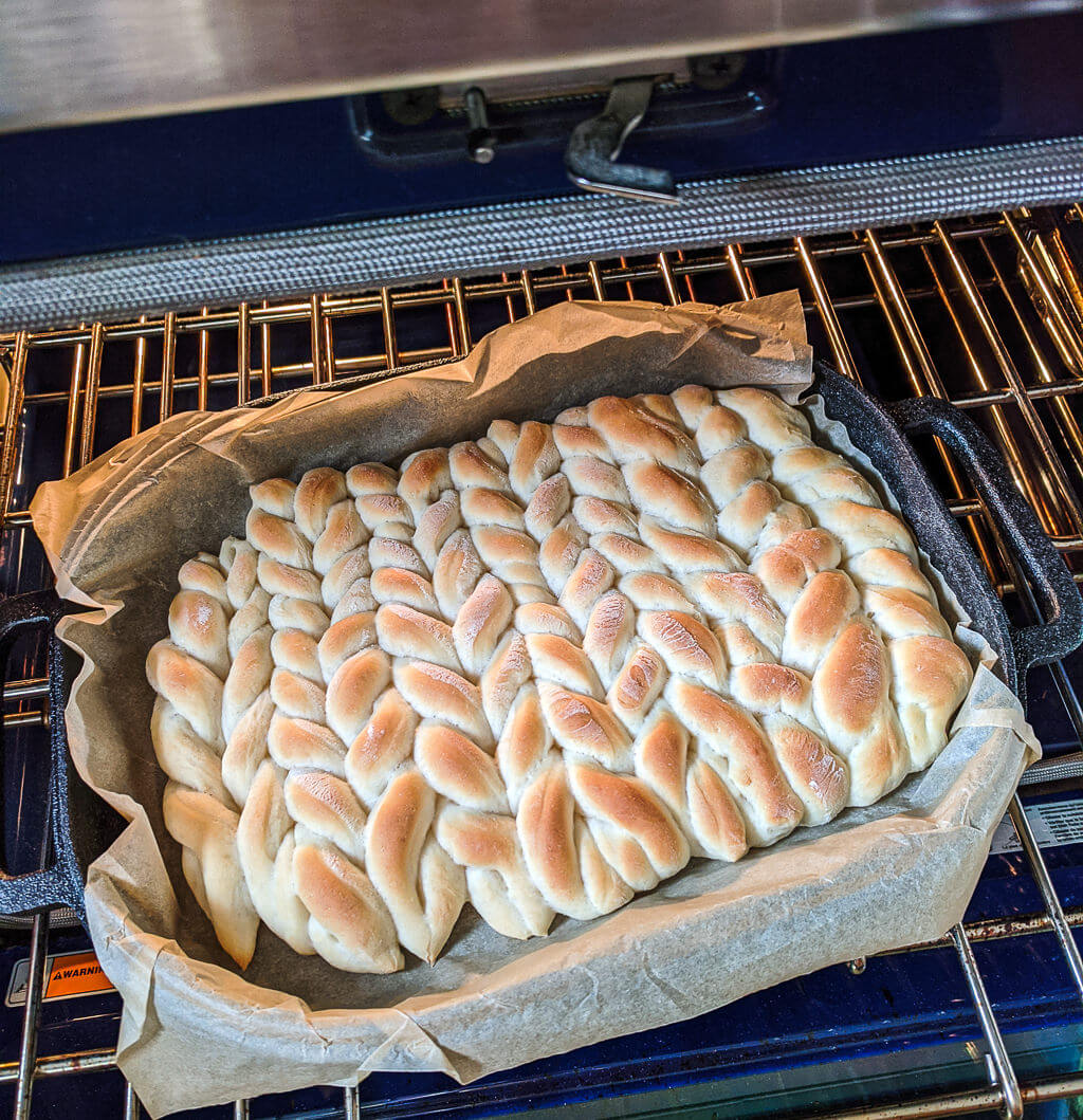 Homemade breadsticks in the oven