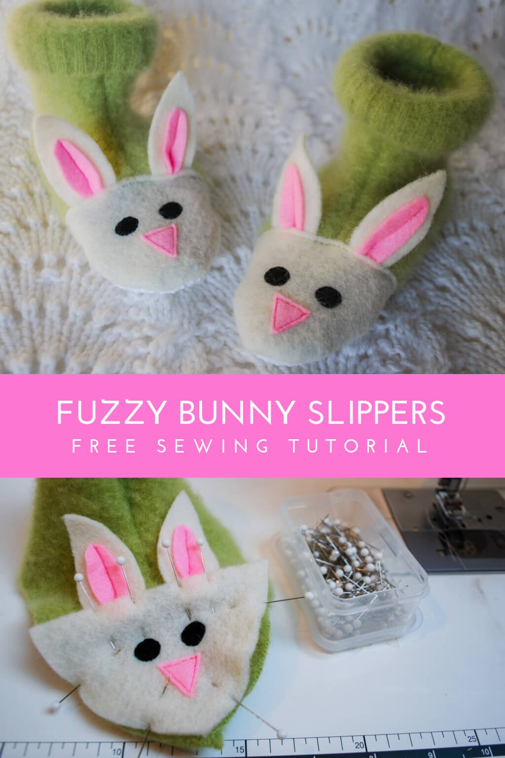 DIY fuzzy bunny slippers free sewing pattern