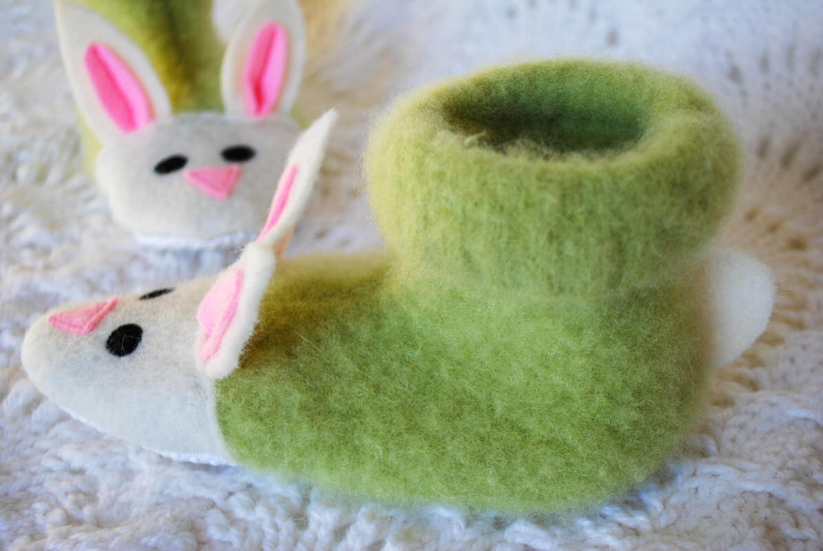 White tail on the back of bunny slippers