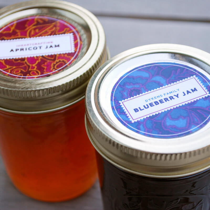 Printable canning label template in red, blue, green and yellow - just download, type to personalize, and print #canning