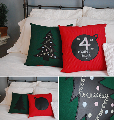 Merriment :: Holiday chalkboard pillows by Kathy Beymer