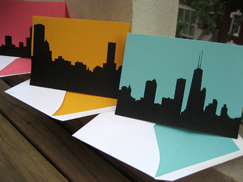 Merriment :: Chicago Skyline Note Cards and Lined Envelopes by Kathy Beymer