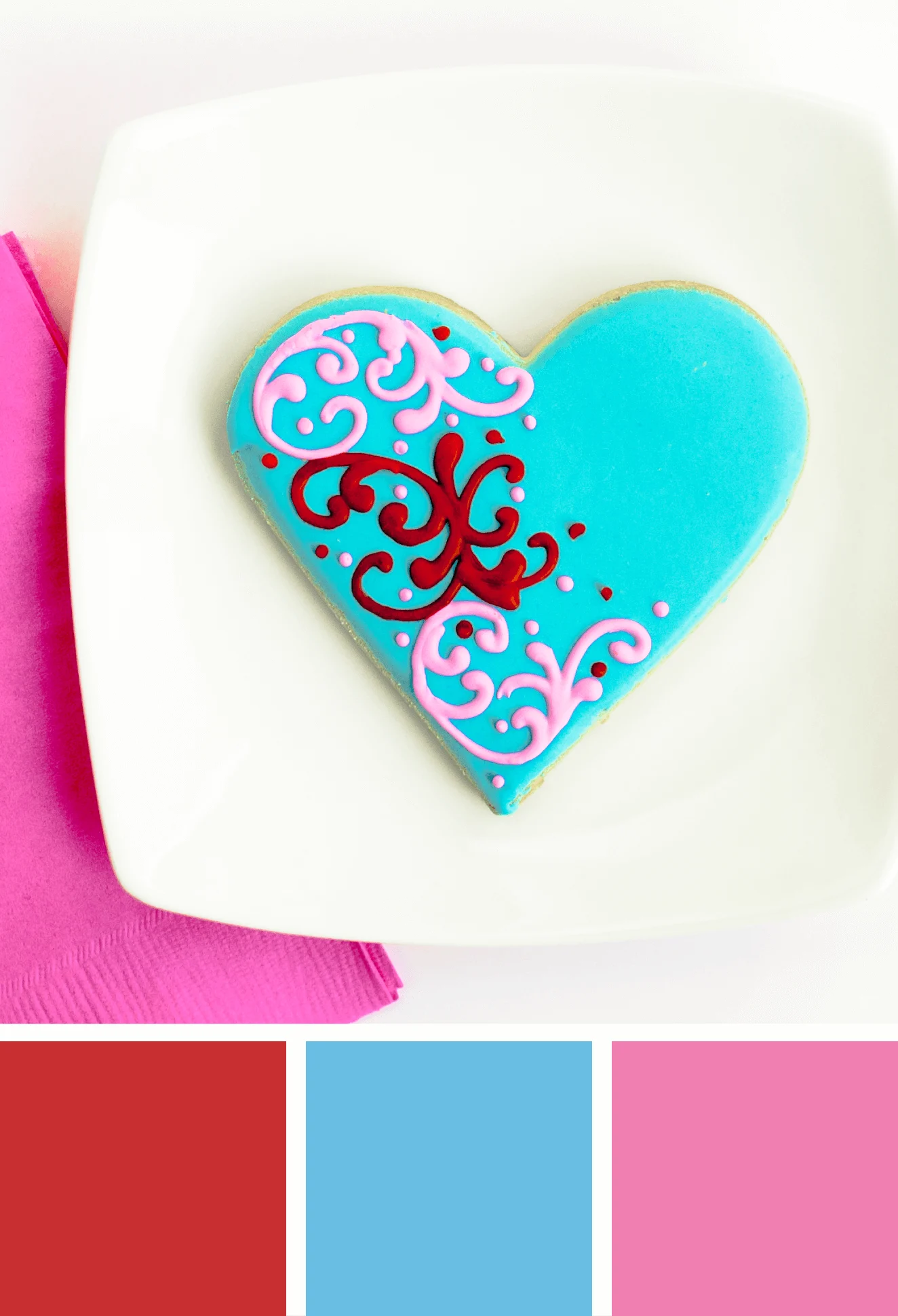 Color palette inspiration: Valentine Heart Cookies. Try this light blue, red and pink color palette on your DIY Valentine's Day Valentines, home decor, heart wreaths, and more #Colorize #ABColorPalette #ad