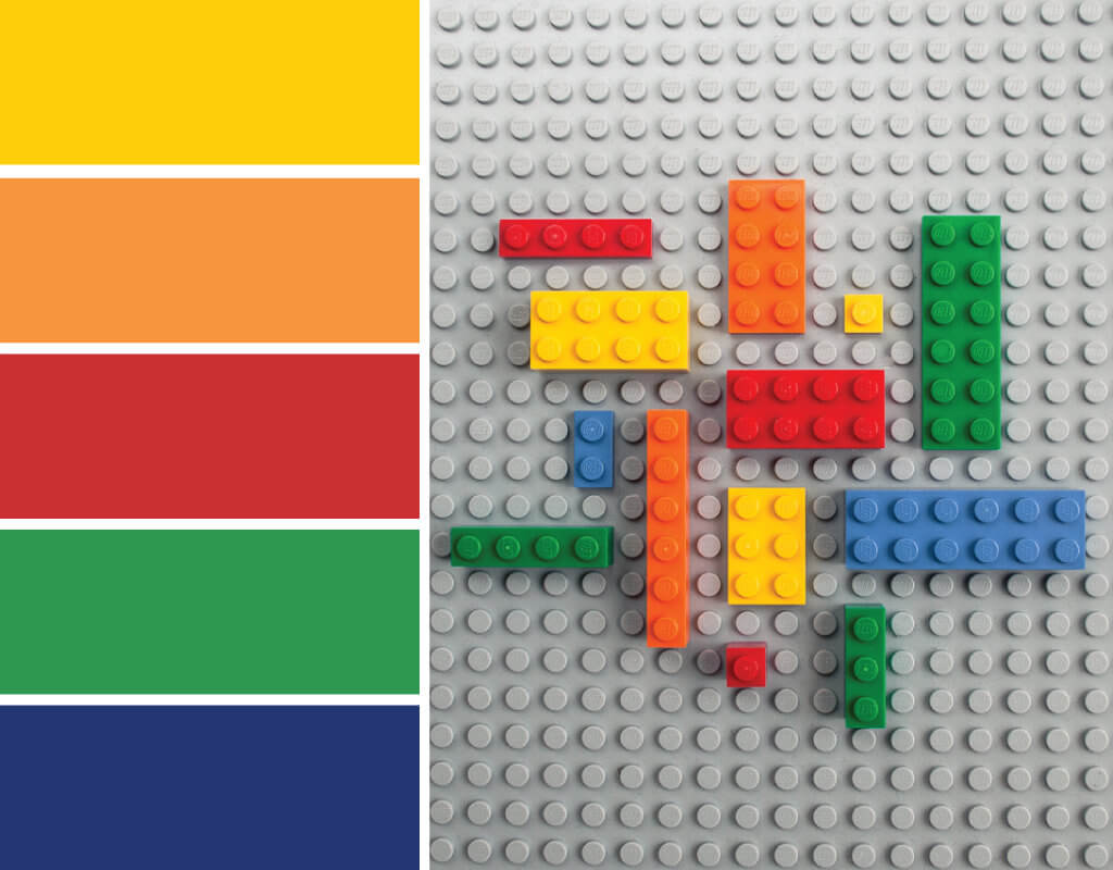 Color inspiration: LEGO® Bricks. Try this LEGO®-inspired color palette on cards for kids, scrapbooking, LEGO® photo backdrops, LEGO® birthday parties and more #Colorize #ABColorPalette #ad