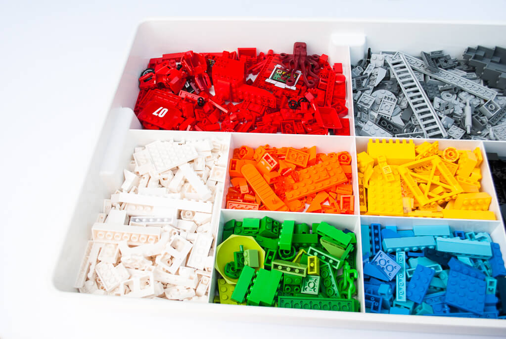 LEGO brick colors - red, orange, yellow, green, blue