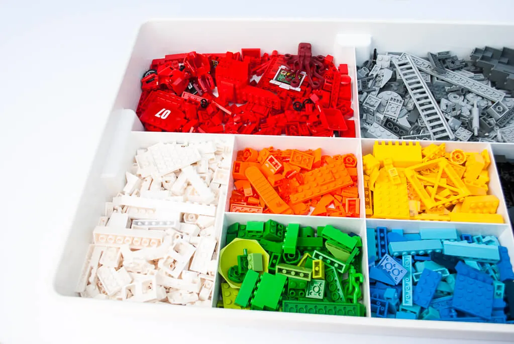 LEGO brick colors - red, orange, yellow, green, blue