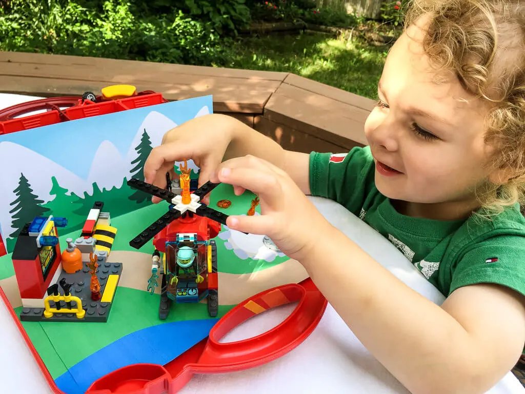 Playing with LEGO Junior suitcase