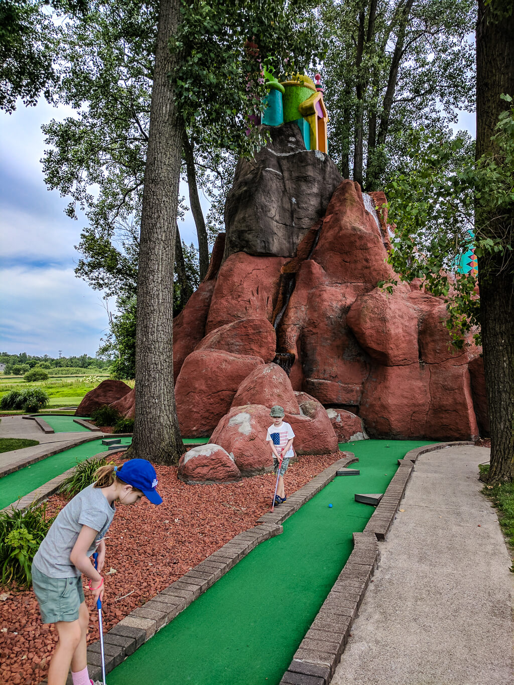 Miniature golf course in the summer