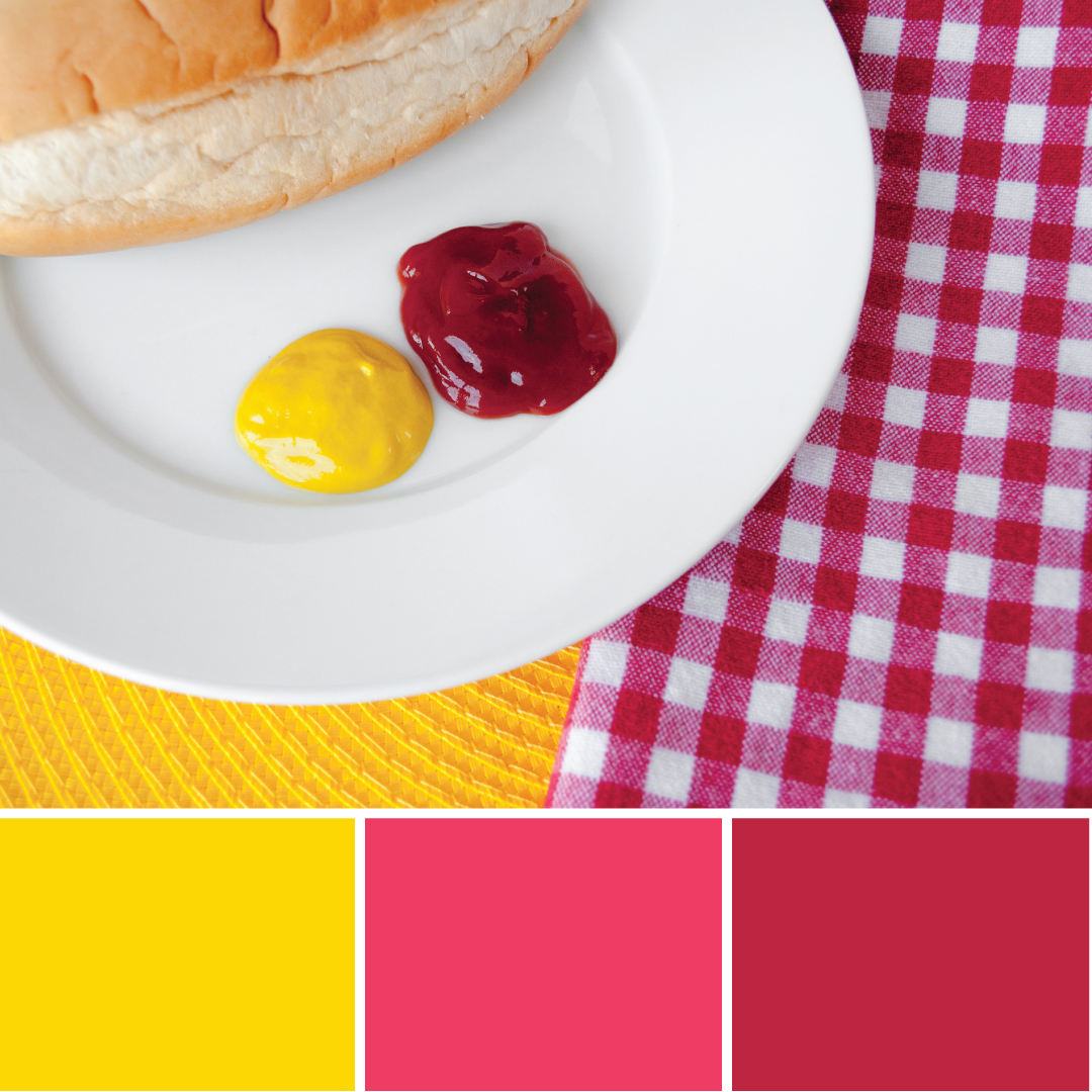 'School's out for the summer' color palette inspiration. Try this yellow and bright red color palette on your paper crafts, scrapbooks, seasonal wreaths, handmade cards, weddings, birthday parties and more #colorize #ABColorPalette