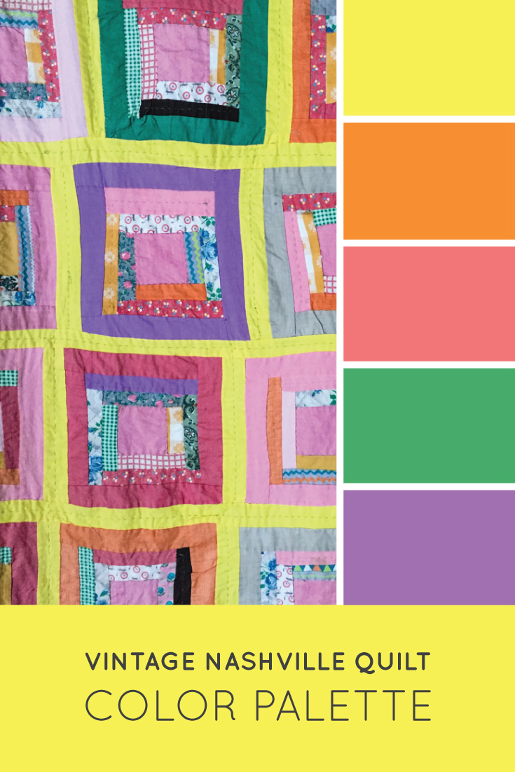 Color palette inspiration from a vintage Nashville quilt. Try this spring color palette on your paper crafts, scrapbooks, seasonal wreaths, handmade cards, weddings, birthday parties and more! #Colorize #ABColorPalette