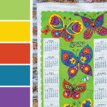 Bright color palette inspired by vintage linen calendars. Try this bright green, yellow, orange, blue and purple color palette on seasonal wreaths, handmade paper cards, party decorations and more #Colorize #ABColorPalette #spon #colorpalette #colors