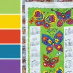 Bright color palette inspired by vintage linen calendars. Try this bright green, yellow, orange, blue and purple color palette on seasonal wreaths, handmade paper cards, party decorations and more #Colorize #ABColorPalette #spon #colorpalette #colors