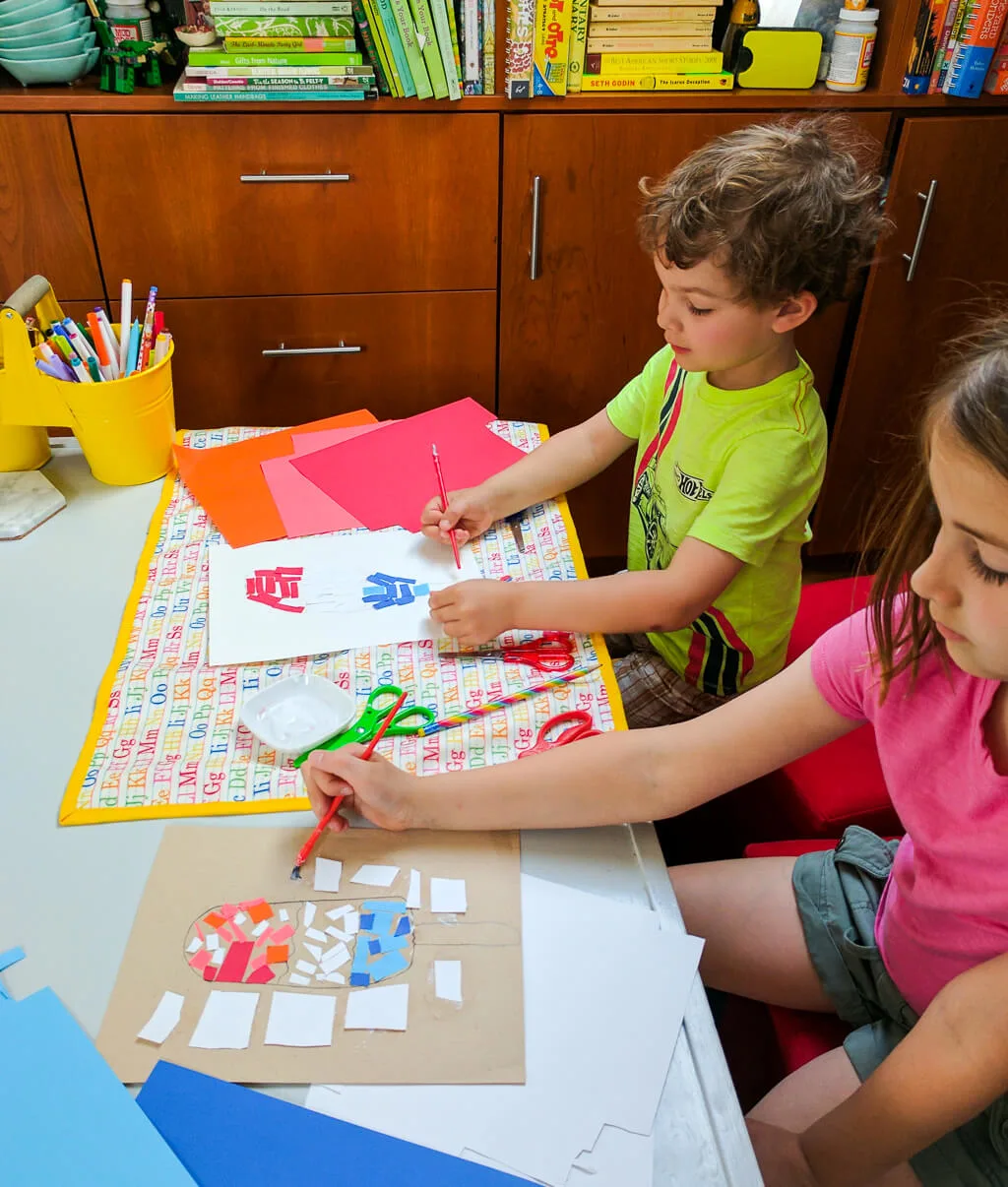 Kid's summer art activity: Make cut paper mosaic paper artwork in the shape of Bomb Pop popsicle treats - idea inspired by Jim Bachor's mosaic art and Mrs. Riley's Art Class in Rhode Island #ad