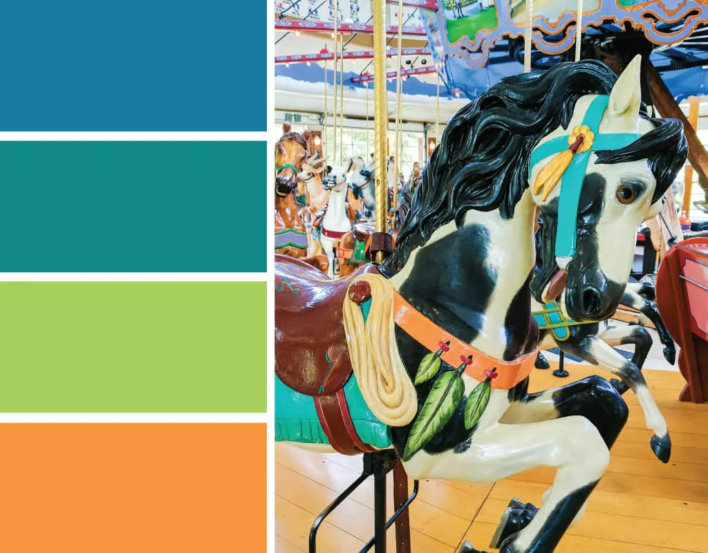 Carousel animals color palette. Try this summer-inspired color palette for summer parties, cards, scrapbooking, summer wedding color palettes, birthday parties and more #Colorize #ABColorPalette #ad