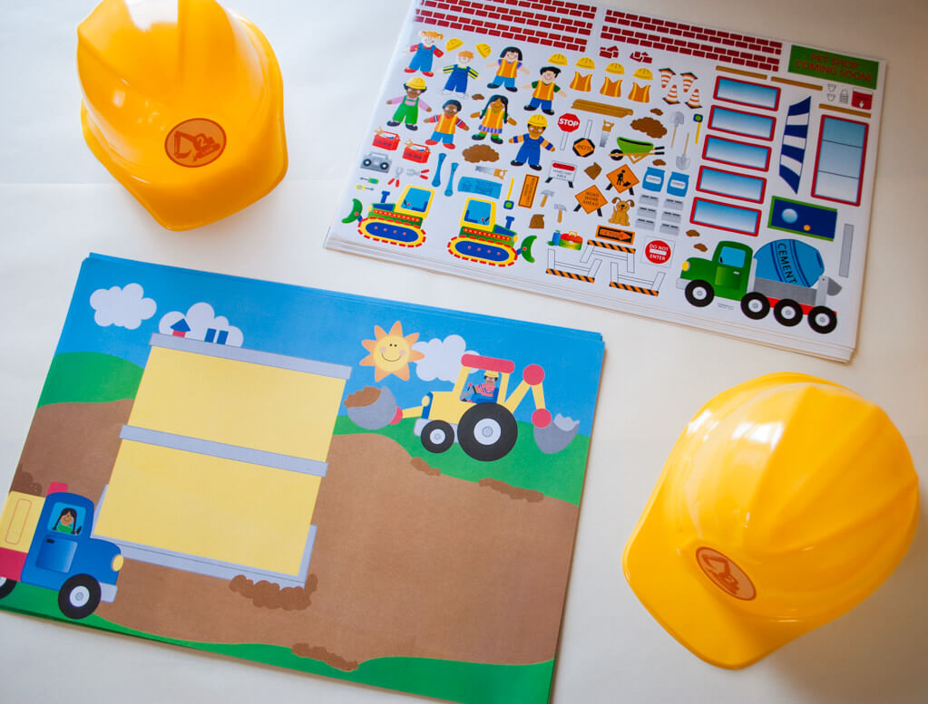 Construction craft make your own construction site with stickers - great construction birthday party activity