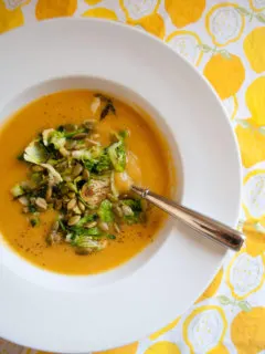 Creamy cauliflower soup recipe with brussels sprouts - dairy free!