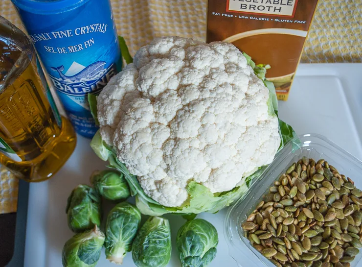 Creamy Cauliflower Soup Recipe with Brussels Sprouts (and no dairy) @merrimentdesign