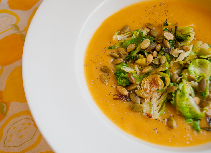 Creamy Cauliflower Soup Recipe with Brussels Sprouts (and no dairy) @merrimentdesign
