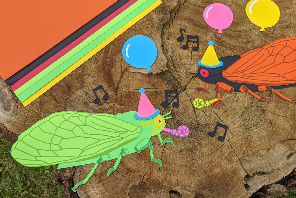 Cute paper cicadas craft with party hats and music