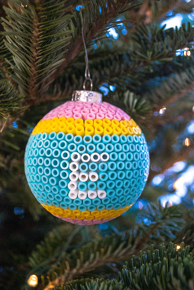 DIY Glass Ball Ornament Decorated with Perler Beads