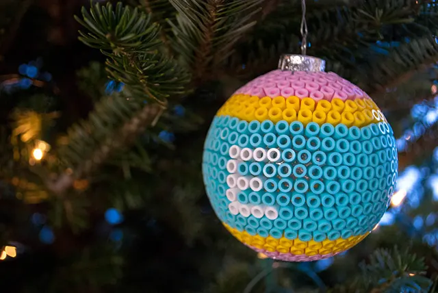 Glass Ball Ornaments Decorated with Perler Beads