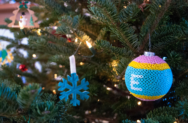 Glass Ball Ornaments Decorated with Perler Beads