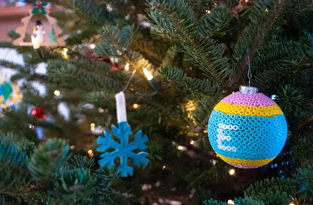 Glass Ball Ornaments Decorated with Perler Beads