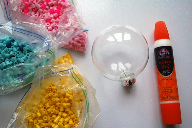 Glass Ball Ornaments Decorated with Perler Beads