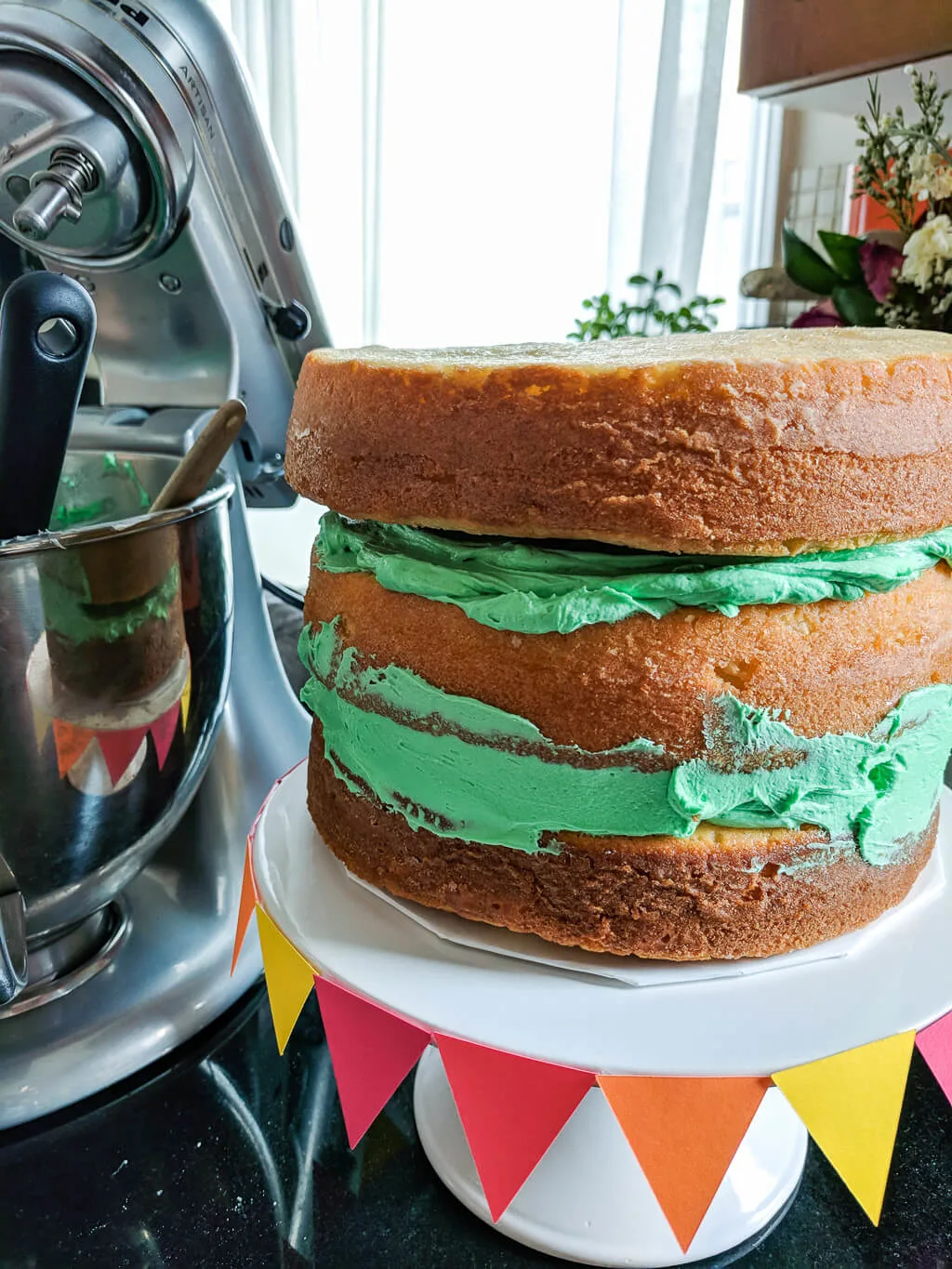 Birthday cake layers with buttercream icing