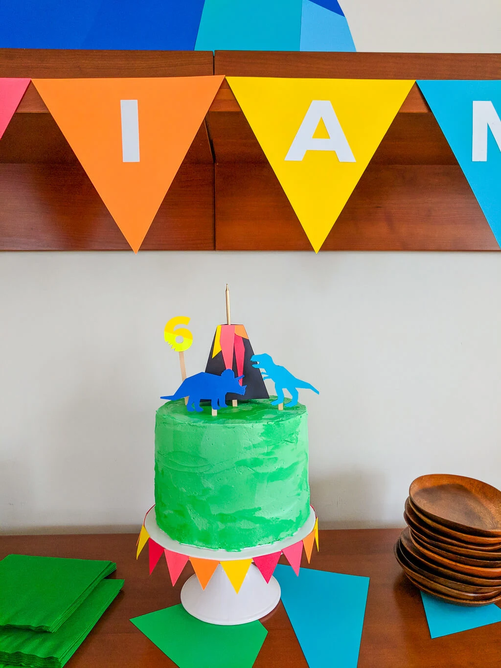 Easy DIY dinosaur cake with volcano topper