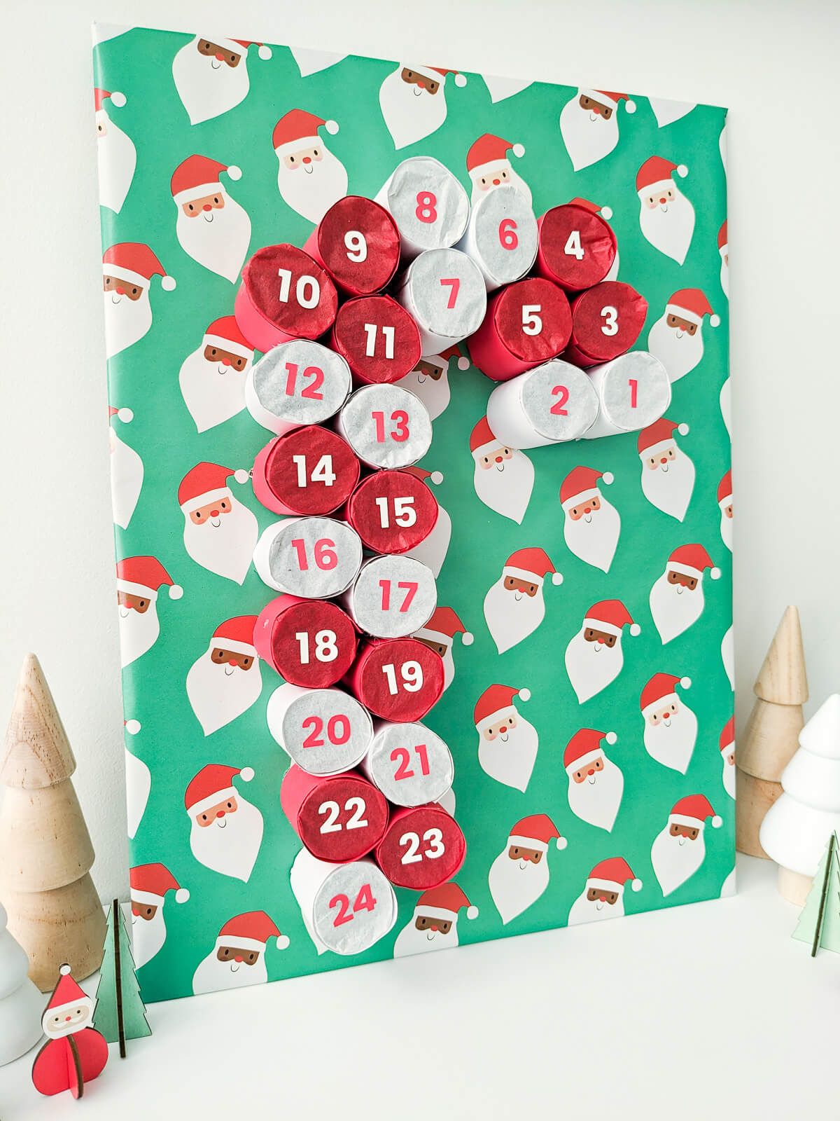 Candy Cane DIY Advent Calendar in red, white, and green