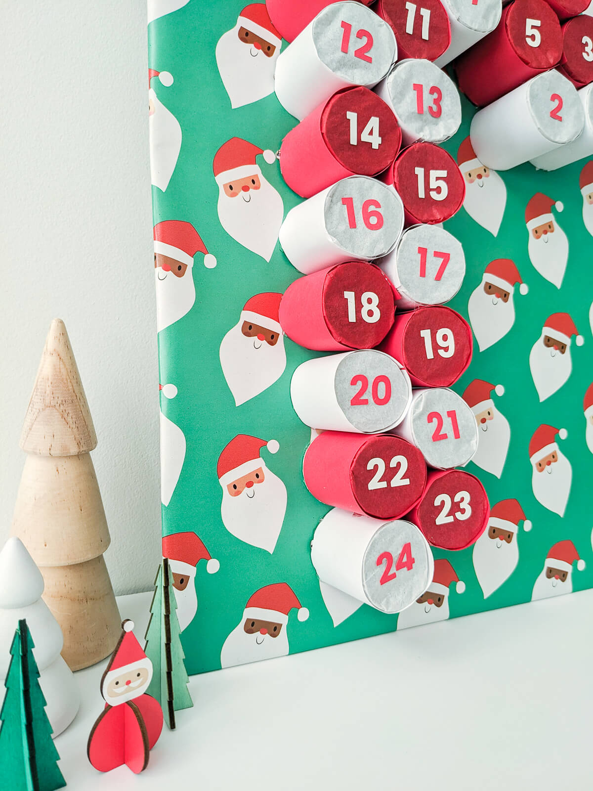Candy Cane DIY Advent Calendar in red, white, and green