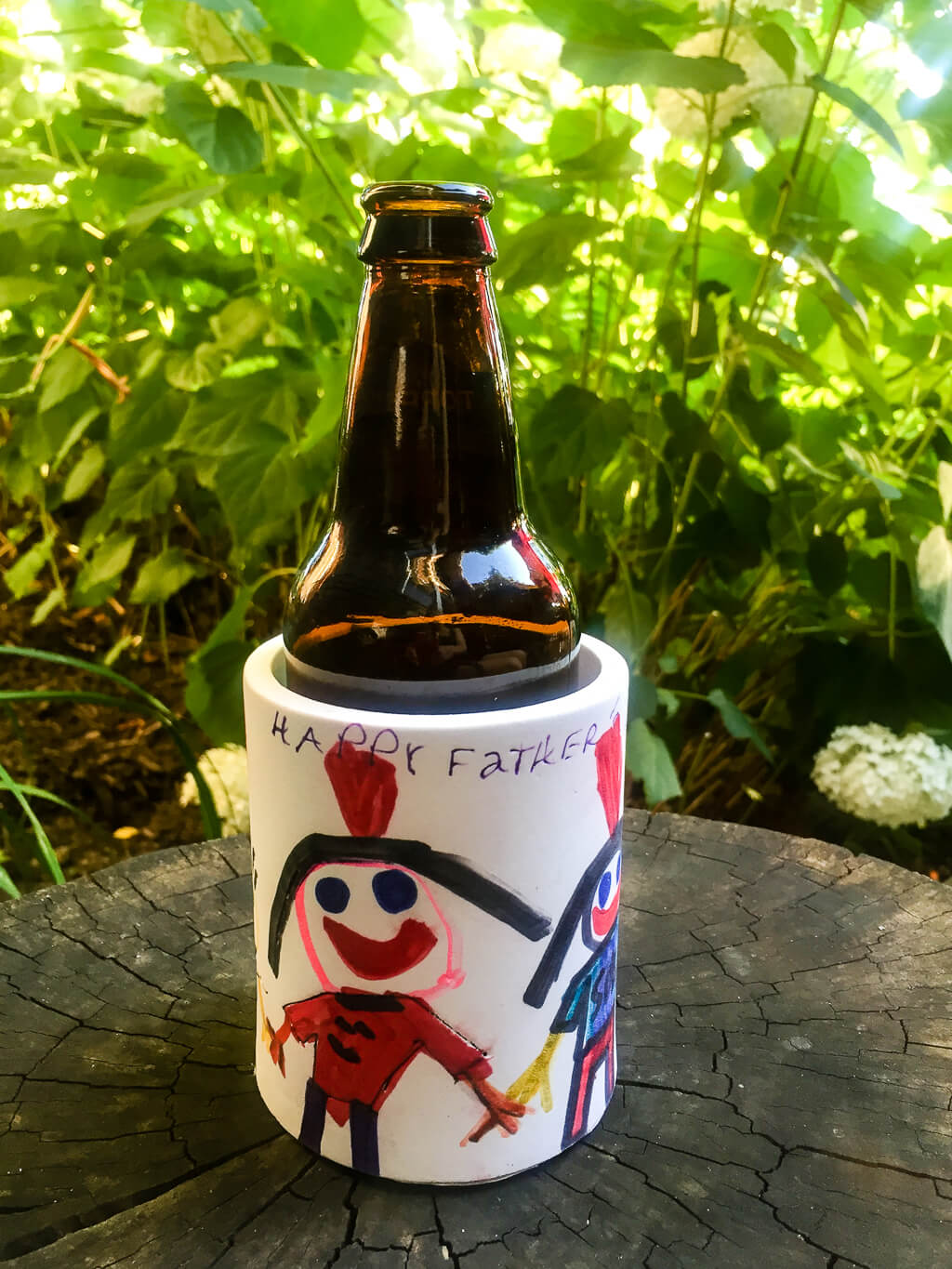 DIY drink koozie to cool dad's bottles and cans. Cute and easy Father's Day gift idea from the kids!