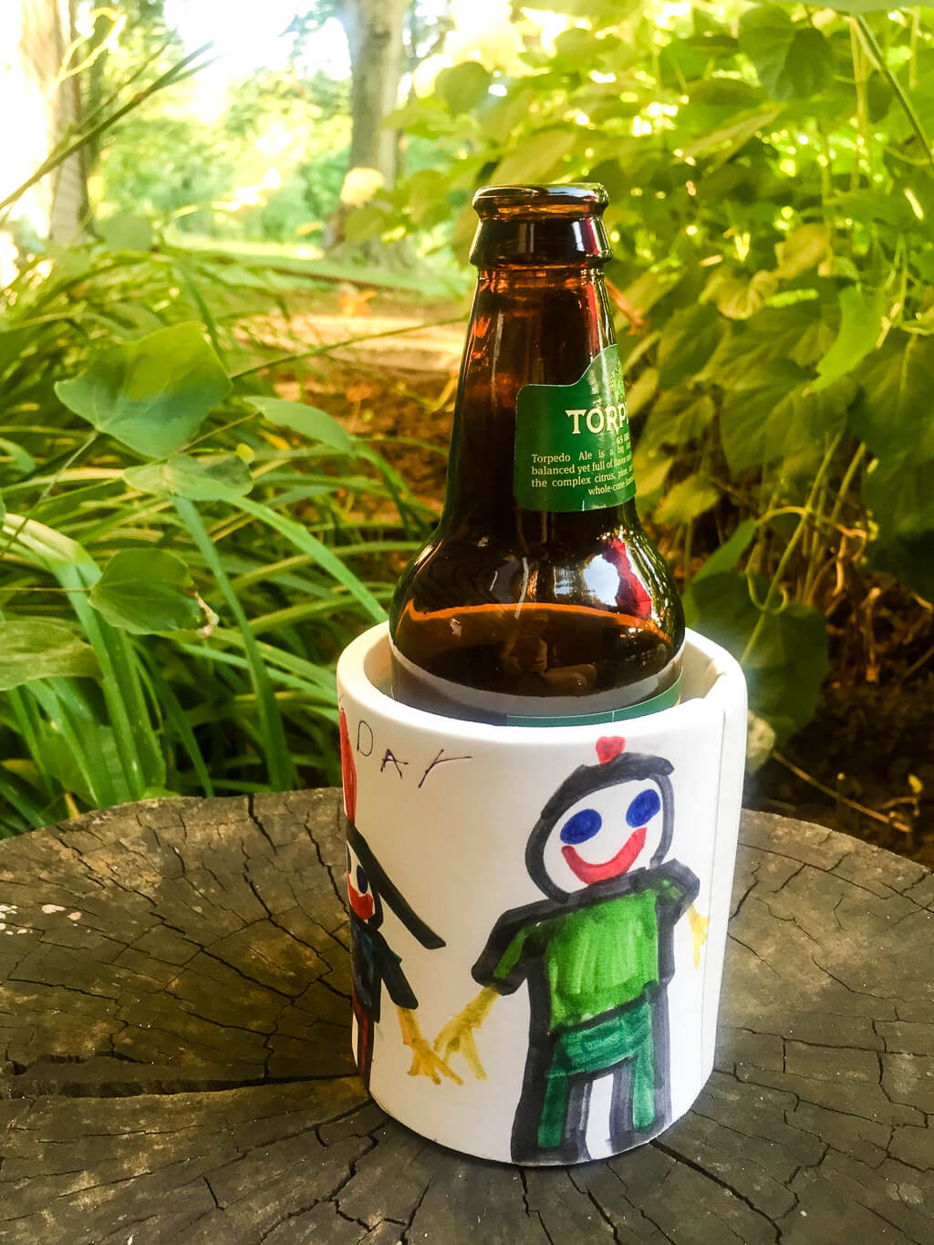 DIY drink coozie to cool dad's bottles and cans. Cute and easy Father's Day gift idea from the kids!