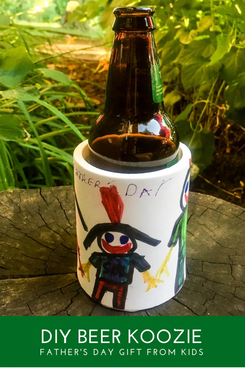 DIY drink coozie to cool dad's bottles and cans. Cute and easy Father's Day gift idea from the kids!