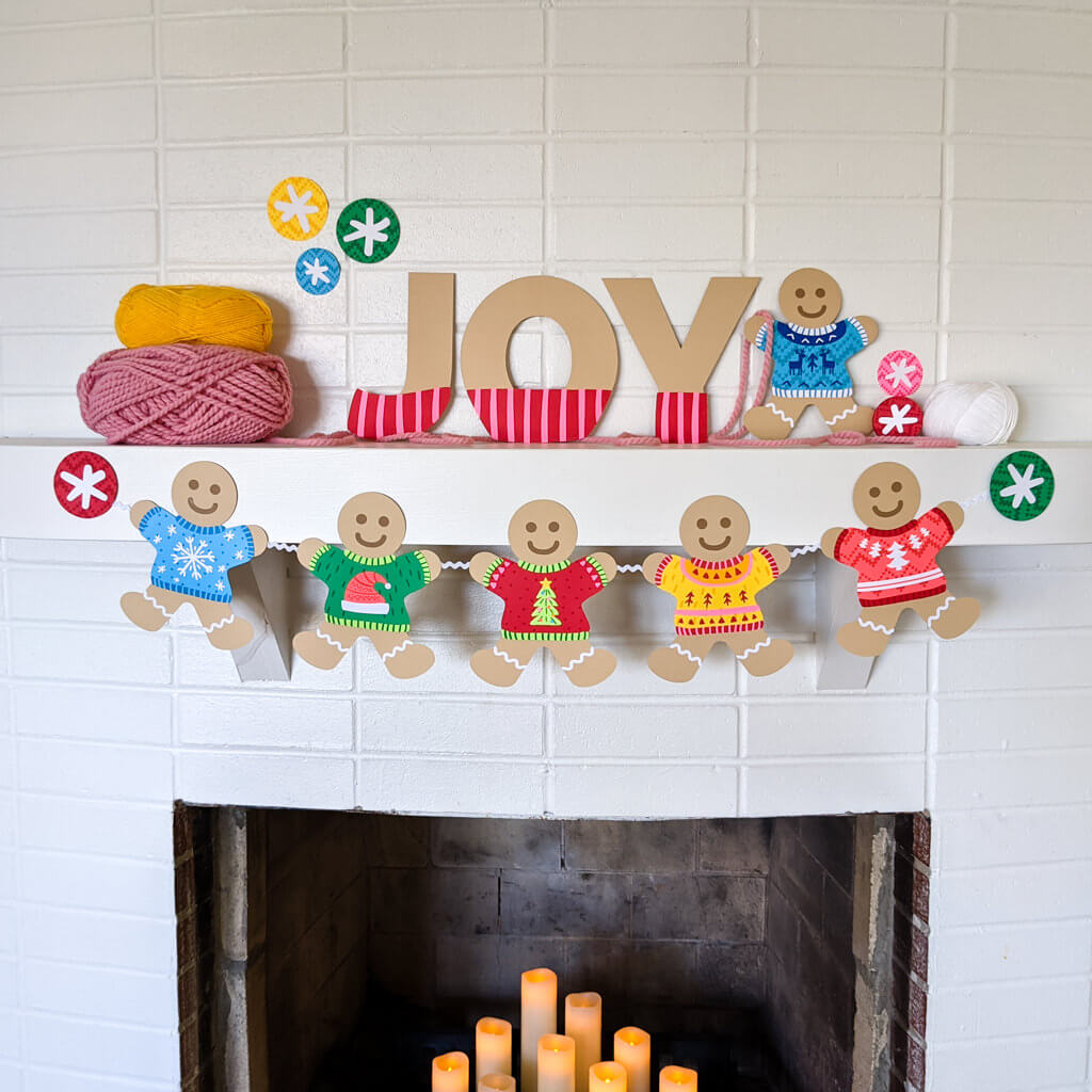 Gingerbread Christmas decor DIY on fireplace mantle
