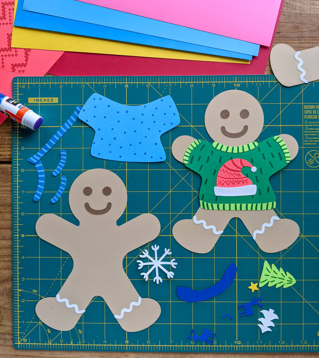 Making DIY paper ugly sweaters for a gingerbread garland