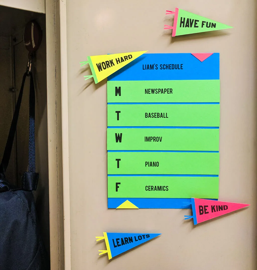 School schedule inside a school locker