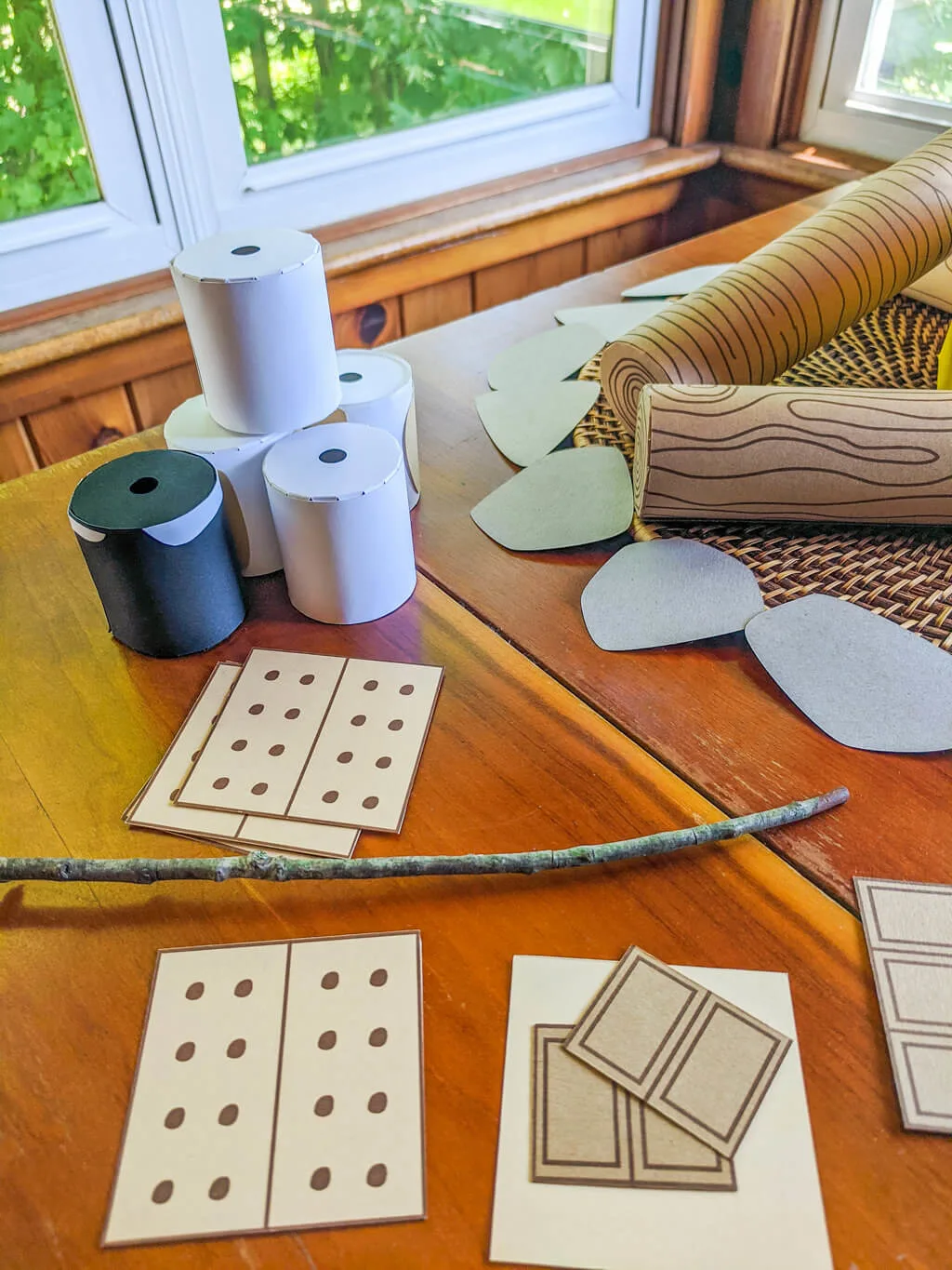 S’mores pretend play craft with paper marshmallows, graham crackers, and chocolate