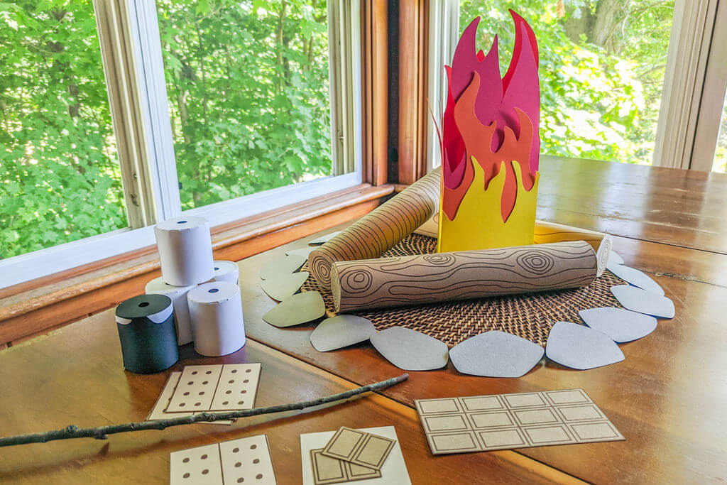 DIY pretend campfire play set craft with fire and s'mores