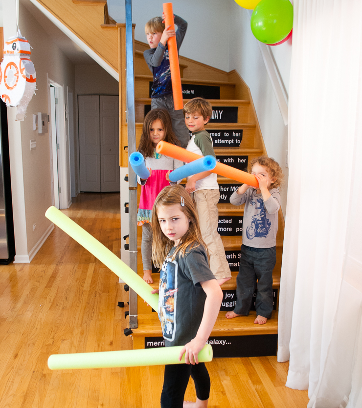 DIY Star Wars opening crawl on stair risers - easy printable Star Wars birthday party decoration