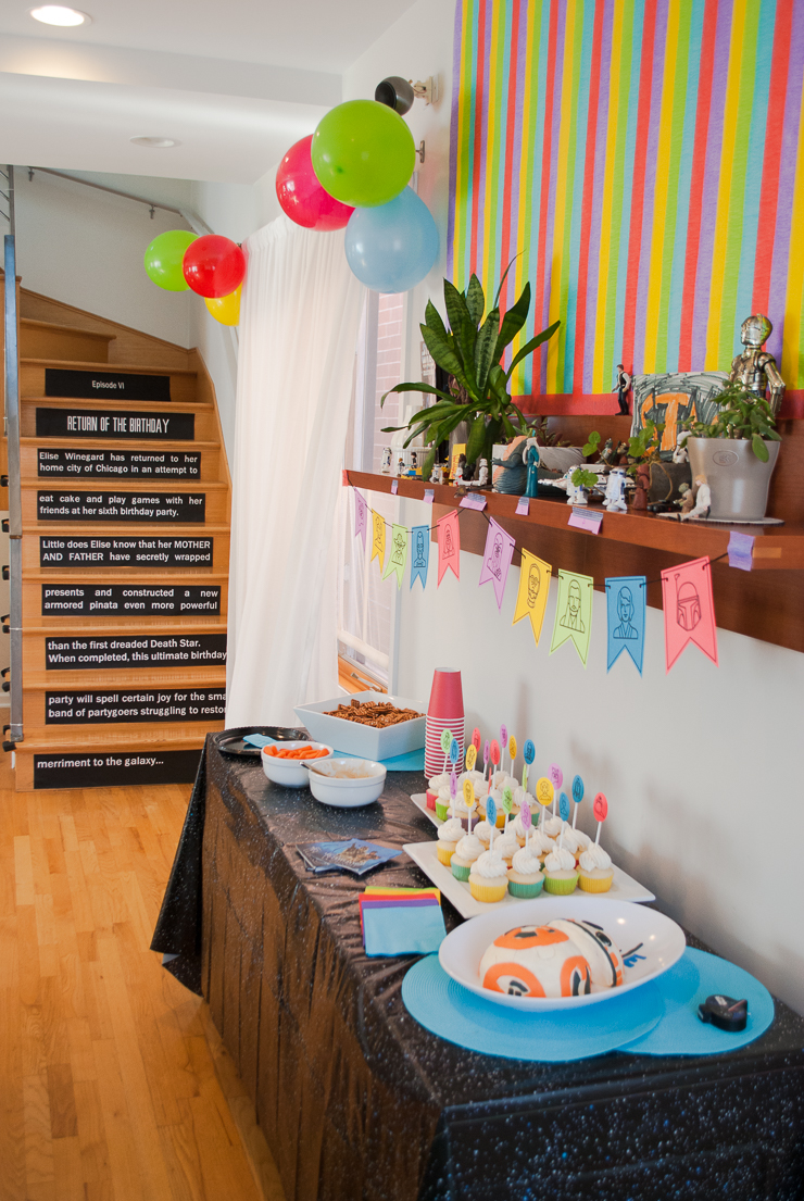 DIY Star Wars opening crawl on stair risers - easy printable Star Wars birthday party decoration